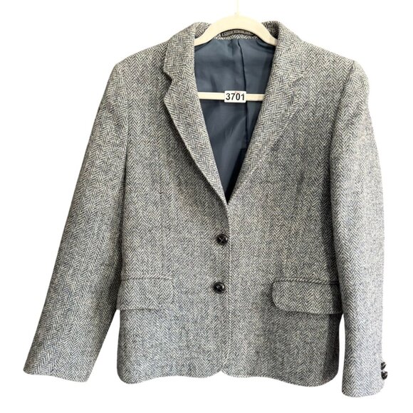 Harris Tweed Herringbone Wool 100% Single-Breasted Blazer Sport Coat Womens Gray - Picture 1 of 11